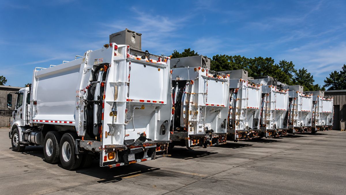 Flota de camiones recolectores municipales reparados por LN Services Inc